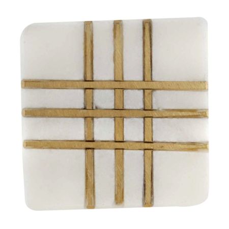 White Square Marble Brass Cabinet Knobs